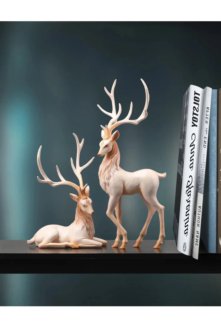 High-End Deer Statue Reindeer Statue Resin Elk Sculpture Living Room Luxury Home Decor Nordic Desktop Accessories New
