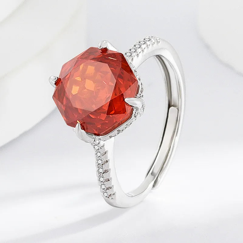 925 Sterling Silver Sweet Simple Octagon Millennium Rose Cut Zircon Ring Birthday Party Anniversary Wedding Gift