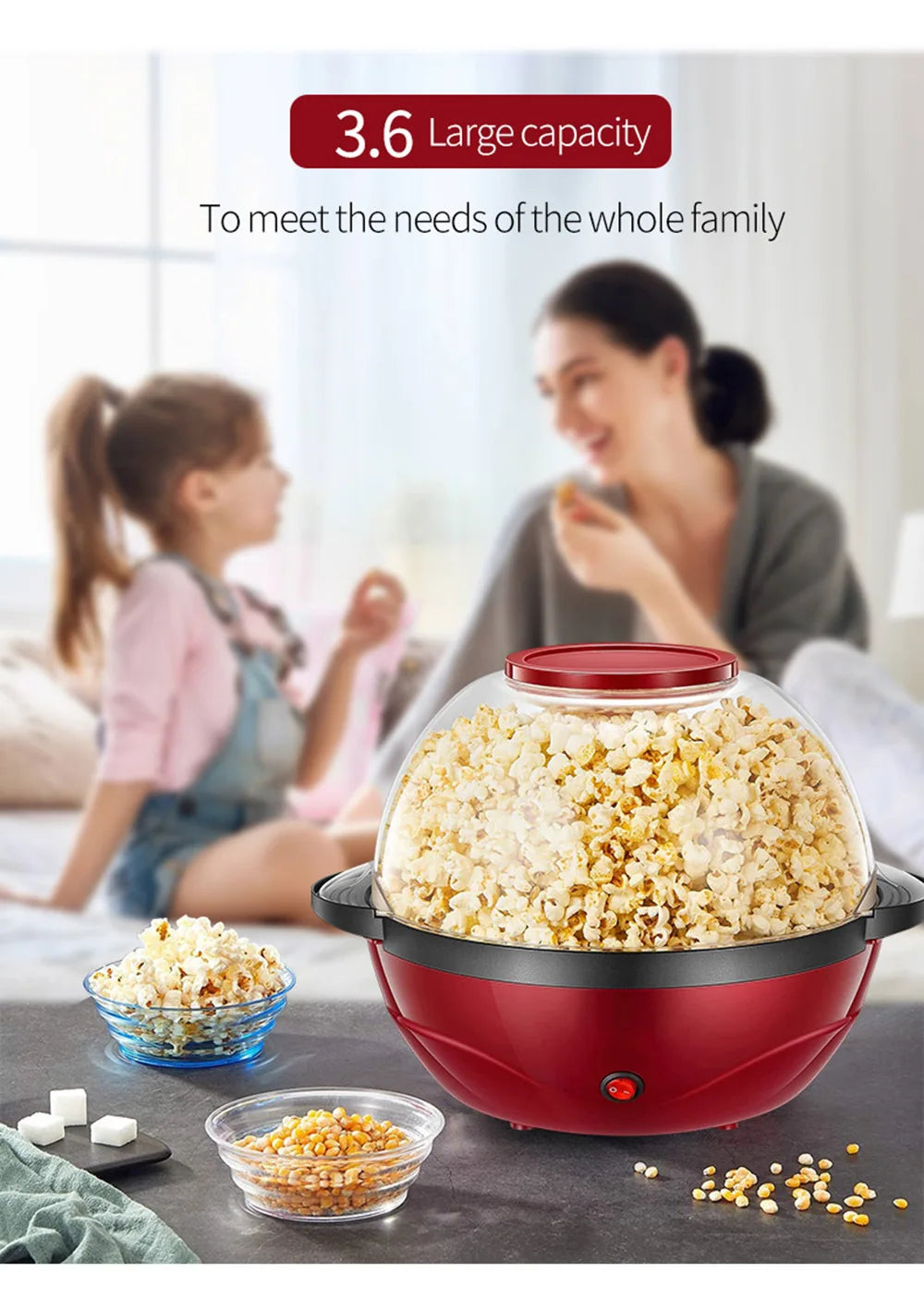 Electric Popcorn Maker 1PC850W Home Healthy Oil-free Children Homemade Snacks Corn Maker Fully Automatic Home Appliances Kitchen