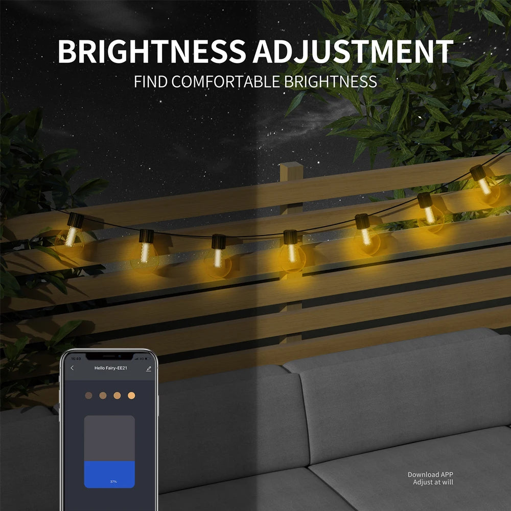 S14 Outdoor Lights DIY String Lights 3Modes Adjustable Remote Control Lights Bulbs for Patio Garden Outside Backyard Christmas