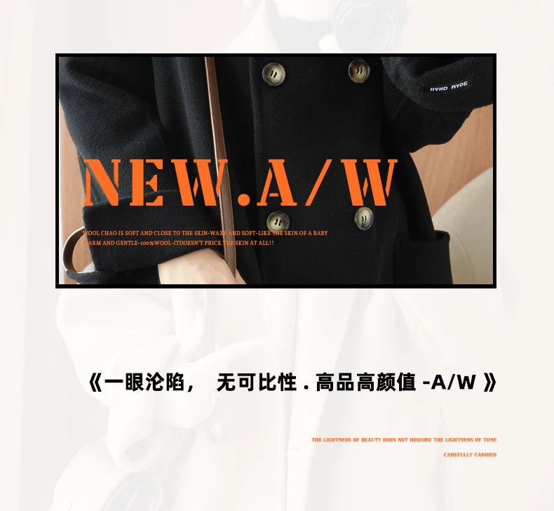 Ladies' 100% cashmere thick double-sided extended coat, classic, versatile and fashionable for business and leisure