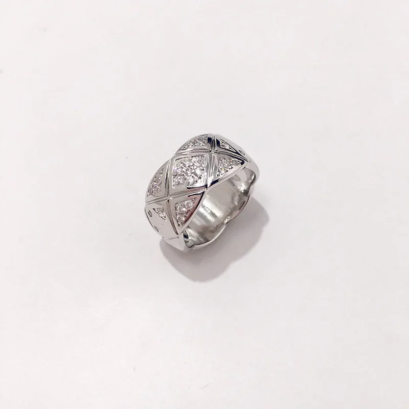 Fashionable Diamond Embedded Heavy Work Polished Wide Version Rhombus Pattern Ring Couple Jewelry Cross-Border Accessories