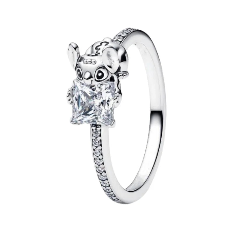 Disney Classic Shiny Princess Crown Ring Red Bow Heart-Shaped Ring Suitable For Wedding Party Female Original Jewelry DIY Gift