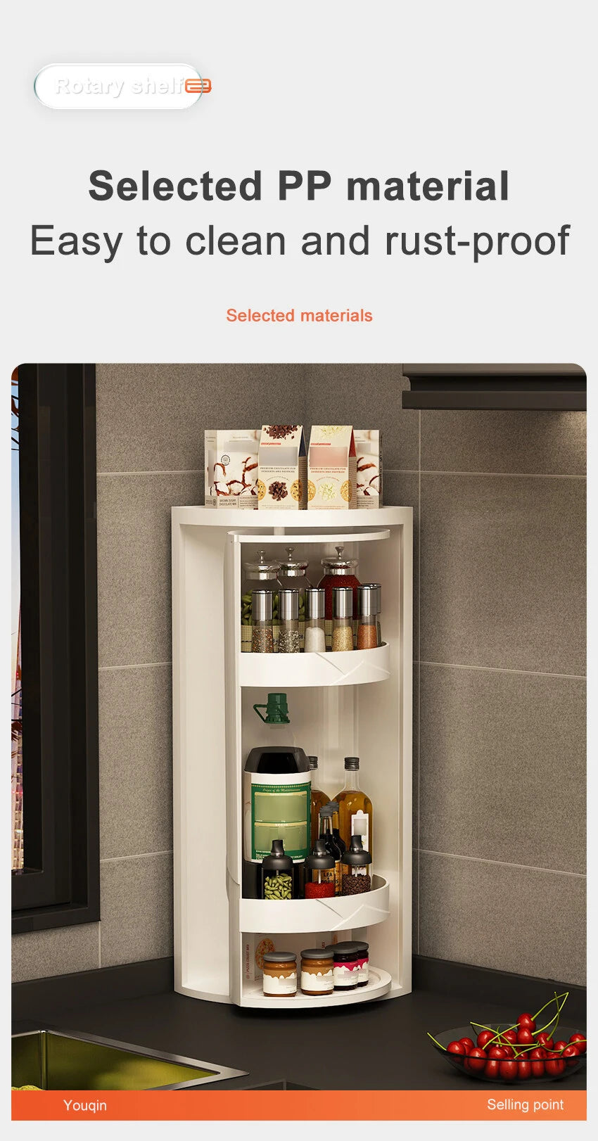 Kitchen Rotatable Layered Adjustable Shelf Bottle Holder Condiment Organizer Spice Jars, Can Rotating Storage Rack, Corner Shelf