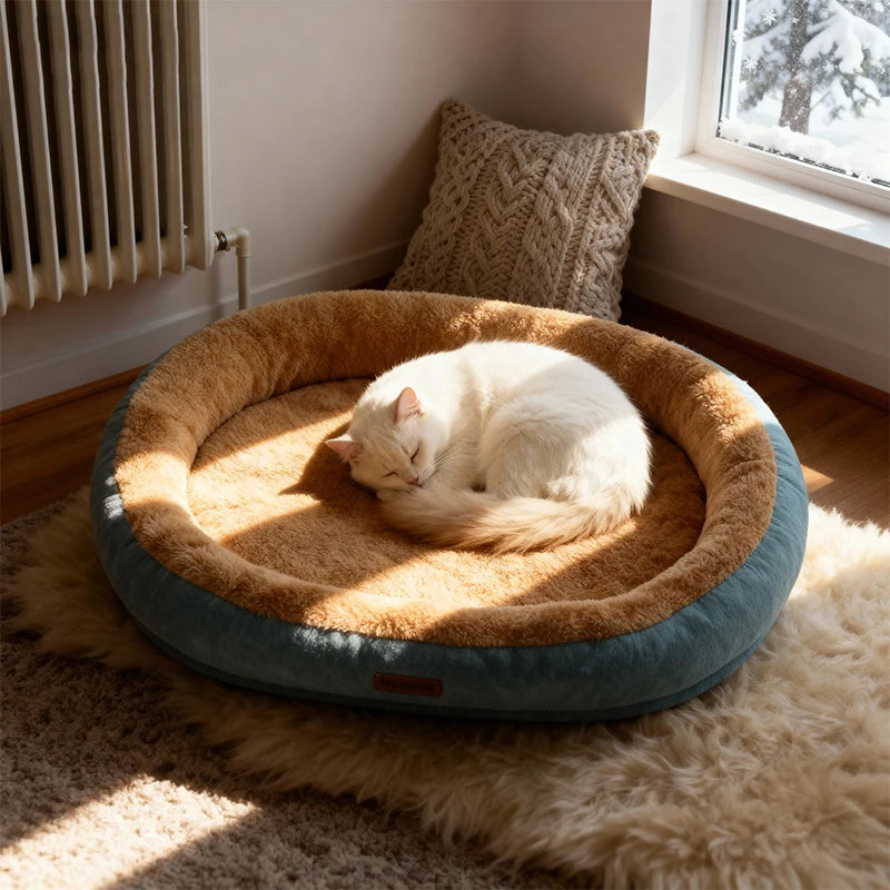 Winter Calming Plush Pet Bed for Cats Dogs