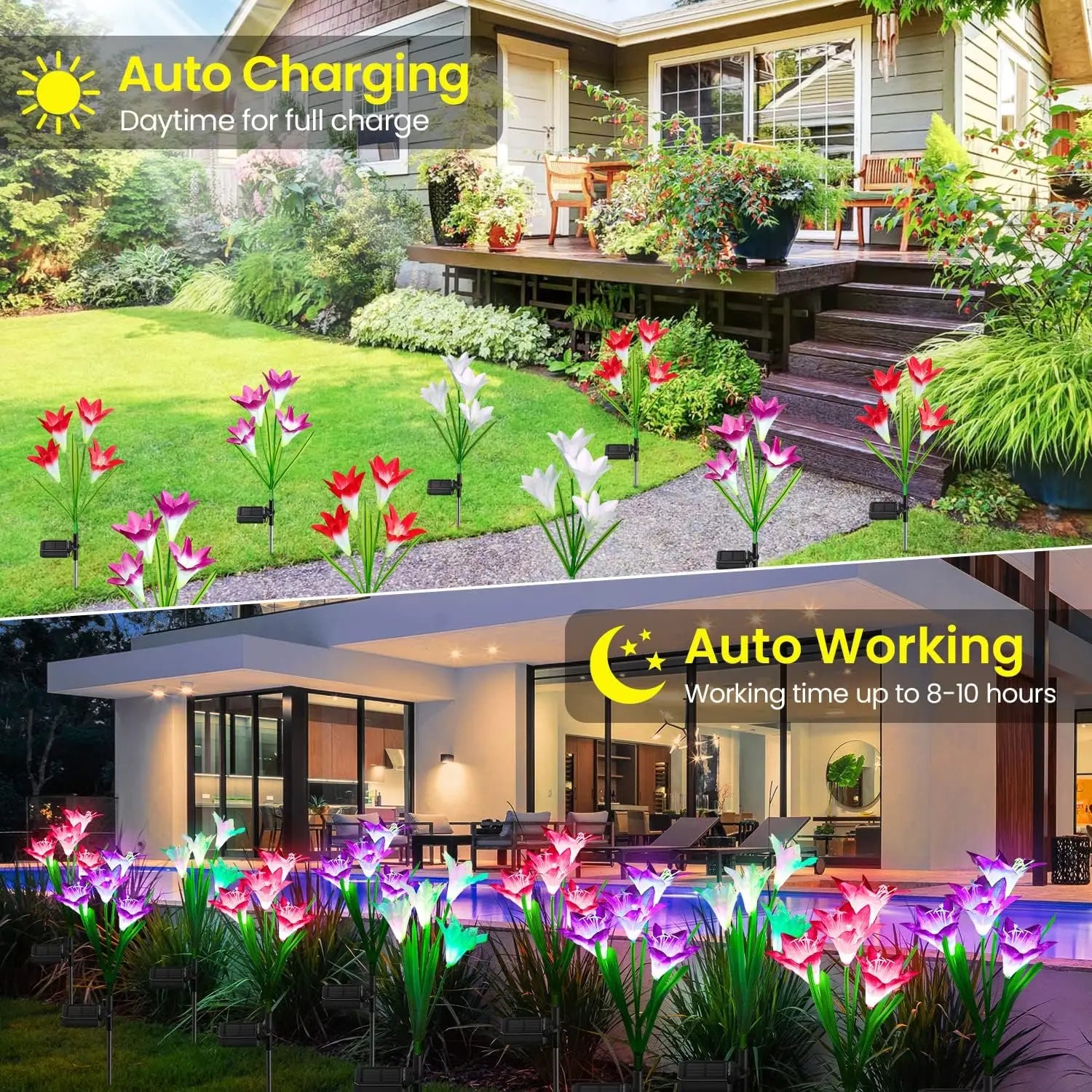 Lily Flower Solar Outdoor Light Ip65 Waterproof Solar Powered for Garden Pathway Landscape Lights Courtyard Yard Decoration