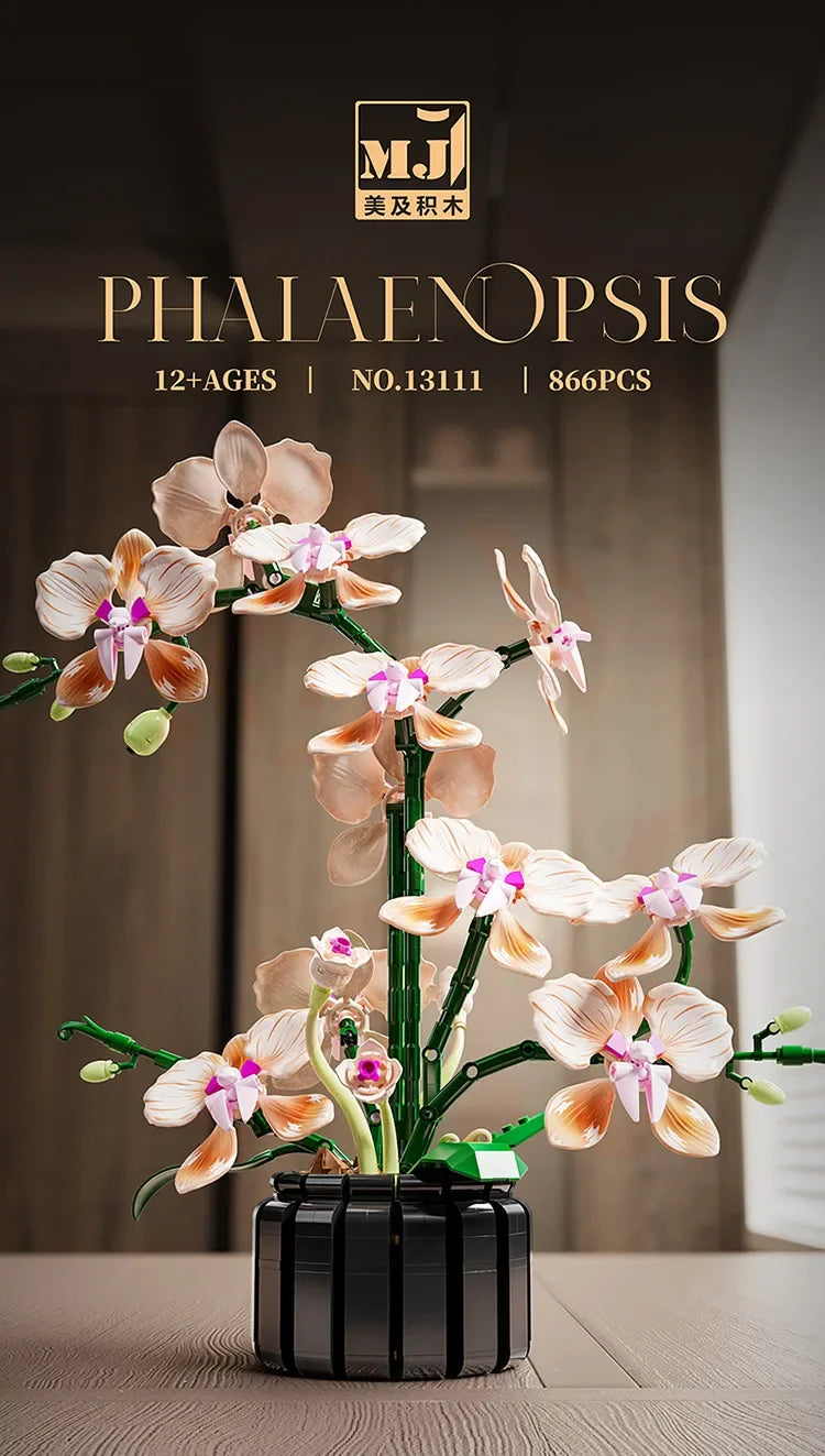 Simulation Flowers Building Block Toy Eternal Potted Plant Butterfly Orchid Bouquet  Bricks Home Ornament Toy for Girls Mom Gift