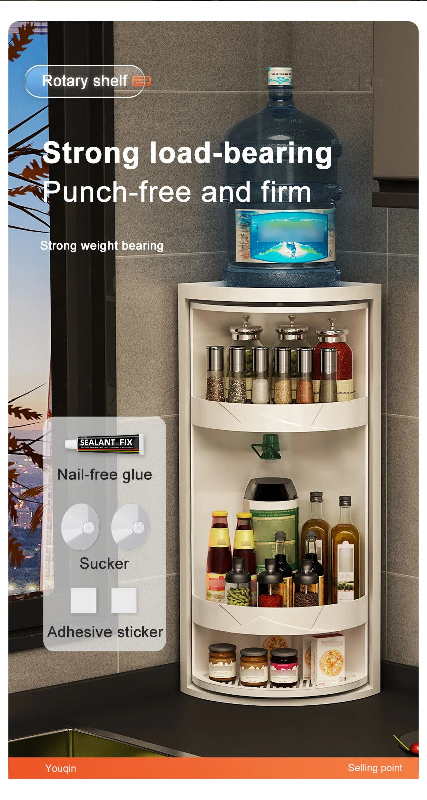 Kitchen Rotatable Layered Adjustable Shelf Bottle Holder Condiment Organizer Spice Jars, Can Rotating Storage Rack, Corner Shelf