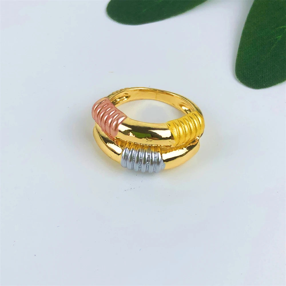 ESALE Dubai Style Gold Color Earring Sets Necklace Earring Bracelet Rings Sets For Women To Wear As A Banquet Gift