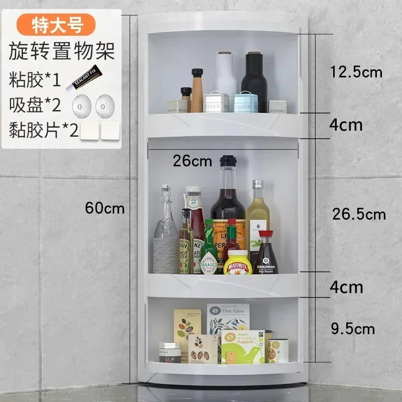 Kitchen Spice Rack: Table-Top Rotating Receptacle with Waterproof Corner Cabinet