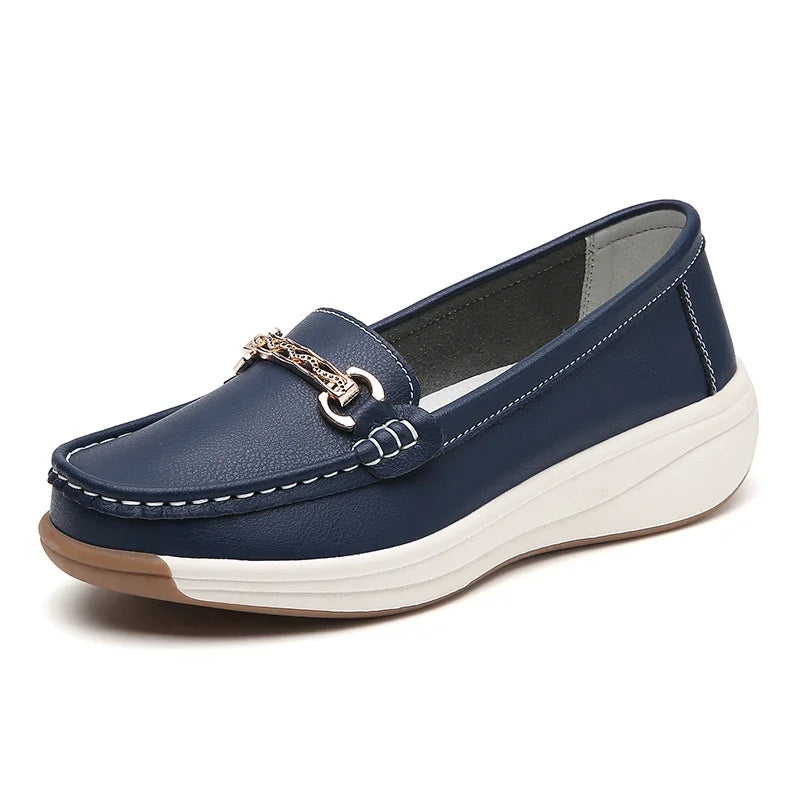 Women’s Leather Platform Loafers – Slip-On Casual Flats