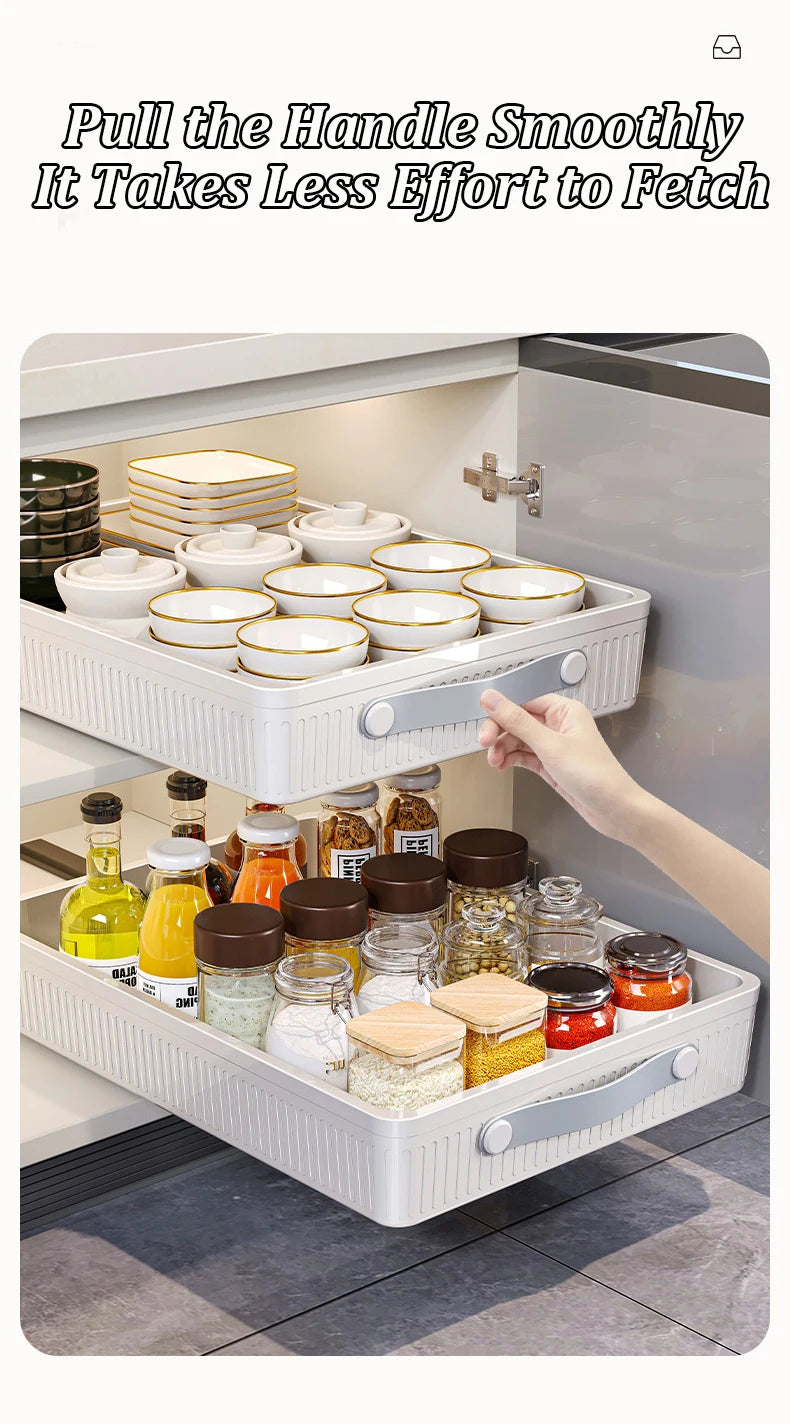 Kitchen Sliding Drawer with Slide Rail Cabinet Clothes Spice Dish Bowl Storage Rack Pull Out Cabinet Organizer Tray With Handle