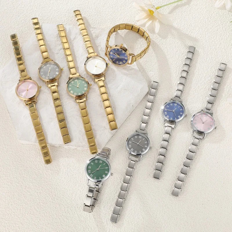 New Fashion Women's Stainless Steel Square Round Shiny Watch Bracelet For Party Friend Wife Birthday DIY Jewelry Gift