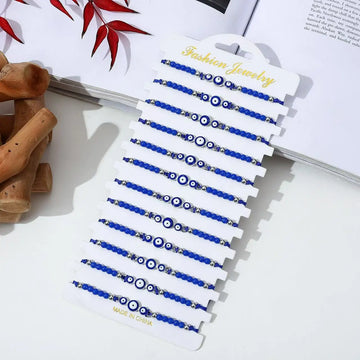 12-piece blue crystal beaded woven Devil's Eye bracelet, glass eye beads, fashionable adjustable bracelet for both men and women