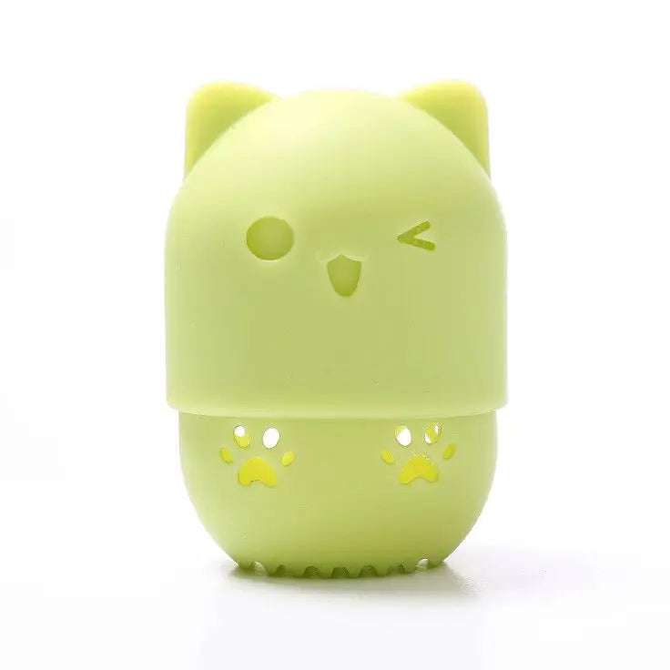 Pink Cute Cat Soft Silicone Cosmetic Sponge Box Holder with Beauty Eggs Portable Powder Puffs Holder Sponge Make Up Drying Cases