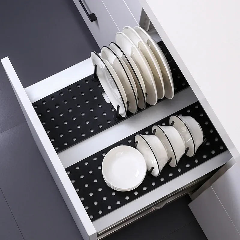 Kitchen Organizer Sink Drain Shelf Dish Drying Rack Telescopic Pan Bowl Stand Storage Drawer Adjustable Holder Home Accessories