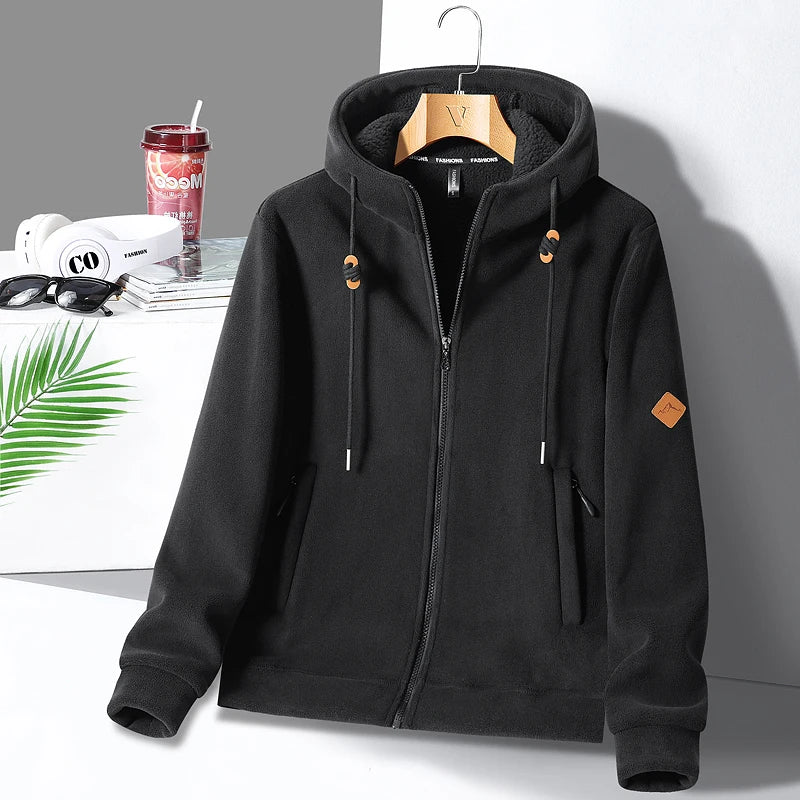 Winter Warm Cashmere Jacket Mens High-end Ski Fleece Iined Thickened Hoodie Coat Casual Womens Outdoor Camping Cold-proof Jacket