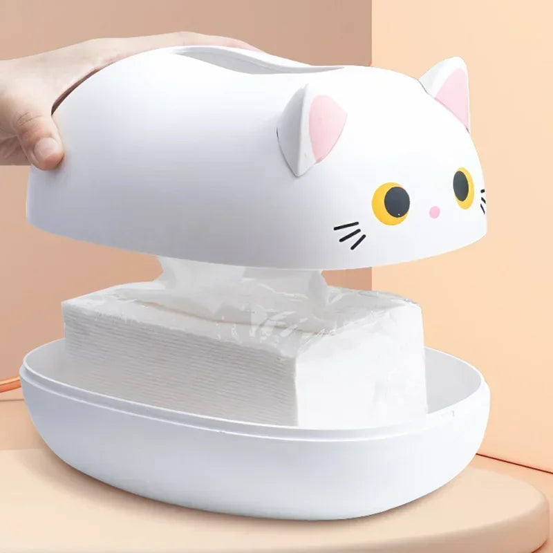 Livingroom Napkin Storage Box Kawaii Cat Tissue Box Kitchen Paper Container Desktop Toilet Paper Holder for Bathroom Dormitory