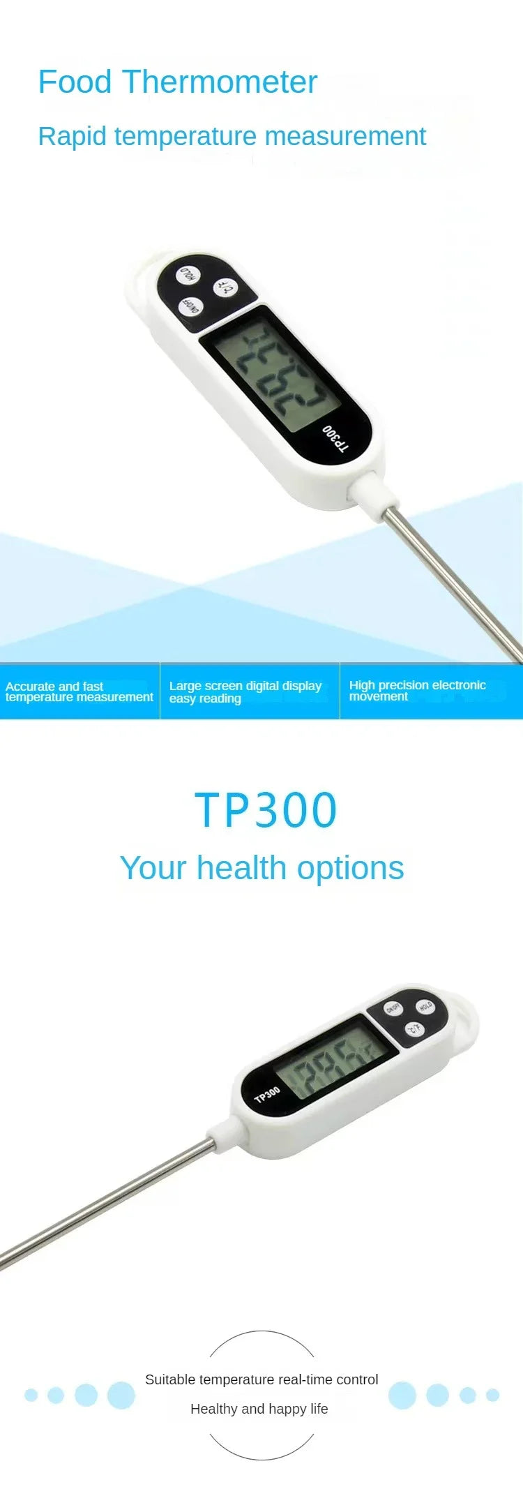 Digital Kitchen Thermometer Instant Read Meat Temperature Probe for Cooking BBQ Food LCD Display