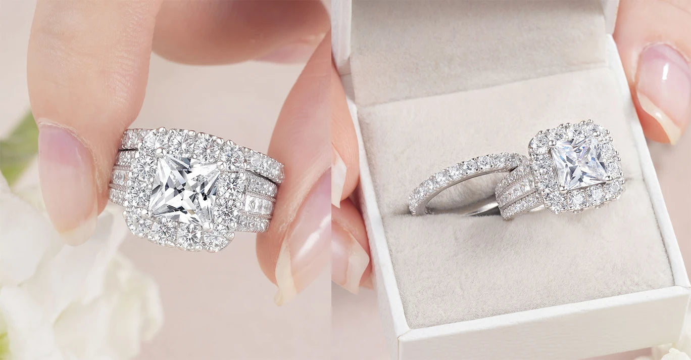 Newshe Original 925 Silver Moissanite Rings GRA Certified D Color VVS1 Diamond Wedding Ring Set for Women Luxury Jewelry