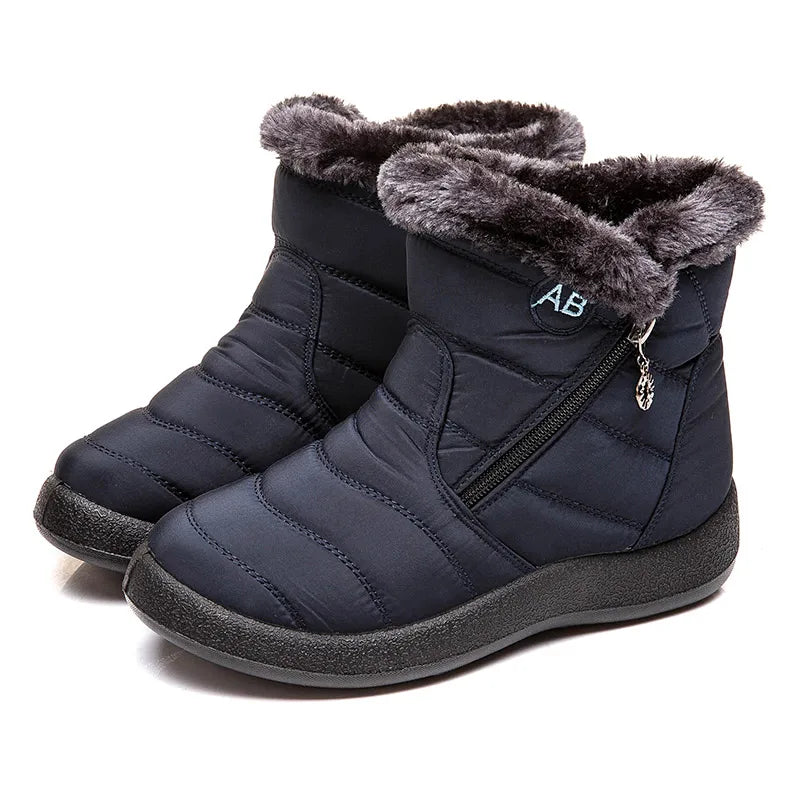 Women’s Waterproof Winter Ankle Boots – Fur-Lined Low Heels