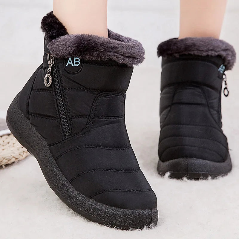Women’s Waterproof Winter Ankle Boots – Fur-Lined Low Heels