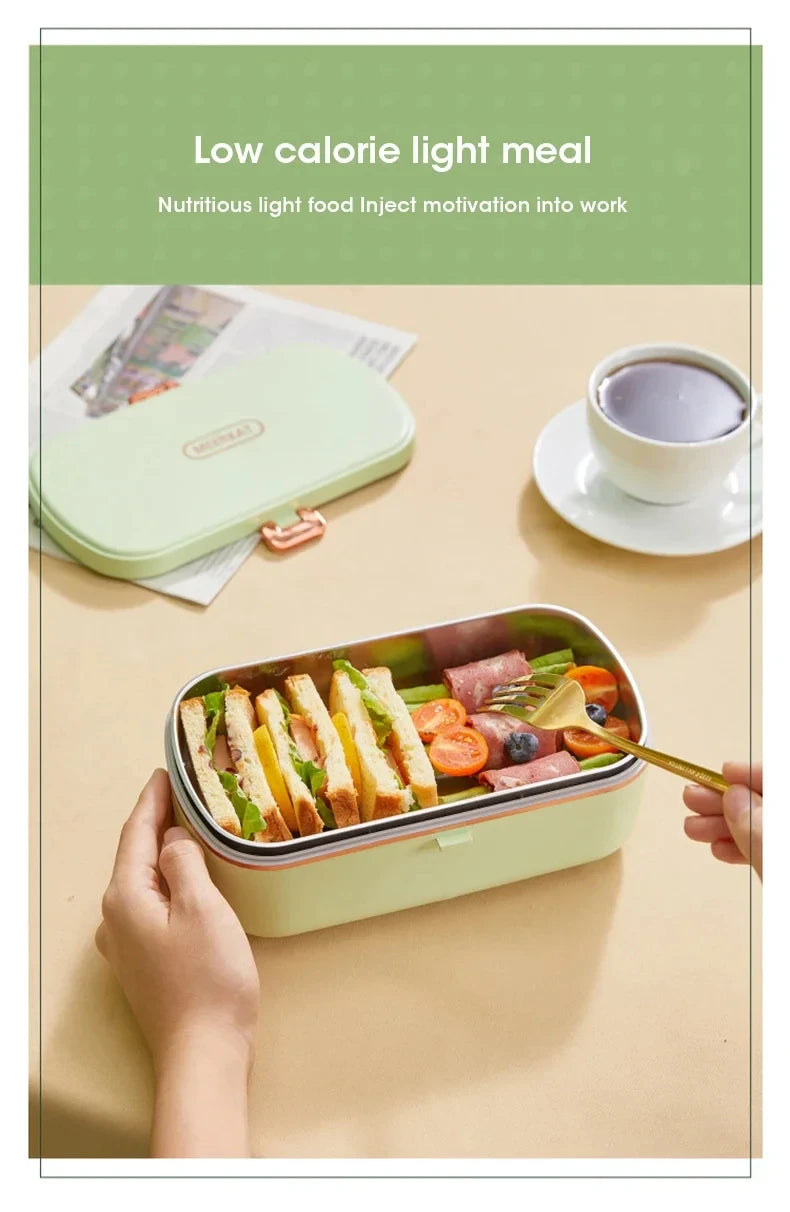 Electric Lunch Box Portable Food Warmer Water Free Bento Box Stainless Steel Food Warmer Office Food Lunch Box Electric Heater