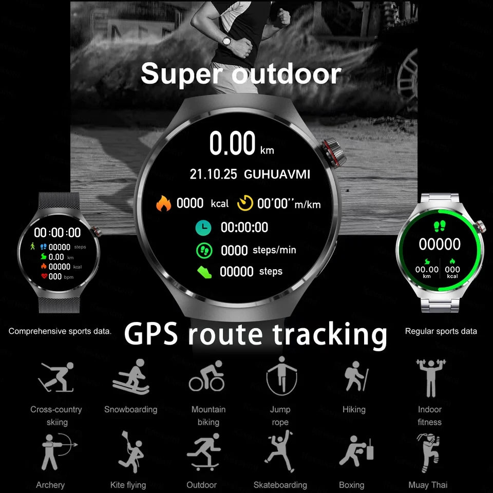2025 New military outdoor Smart Watch Men HD AMOLED Screen GPS Motion trajectory HeartRate Bluetooth Call SmartWatch IP68 Gift