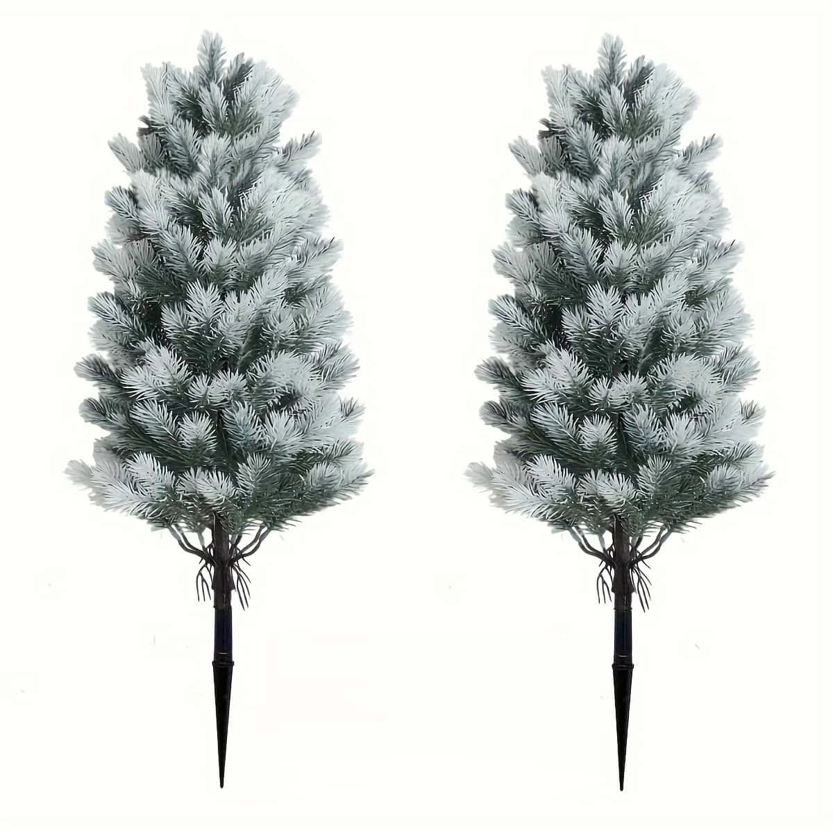 2pcs Artificial Christmas Pine Trees with Black Spiked Base - Indoor/Outdoor Holiday Decor-  Thanksgiving, Christmas Decor