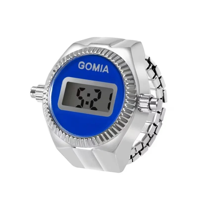 Fashion Electronic Watch Rings for Men Women Gold Silver Colorful Dial Stainless Steel Elastic Watch Strap Battery Mini Clock