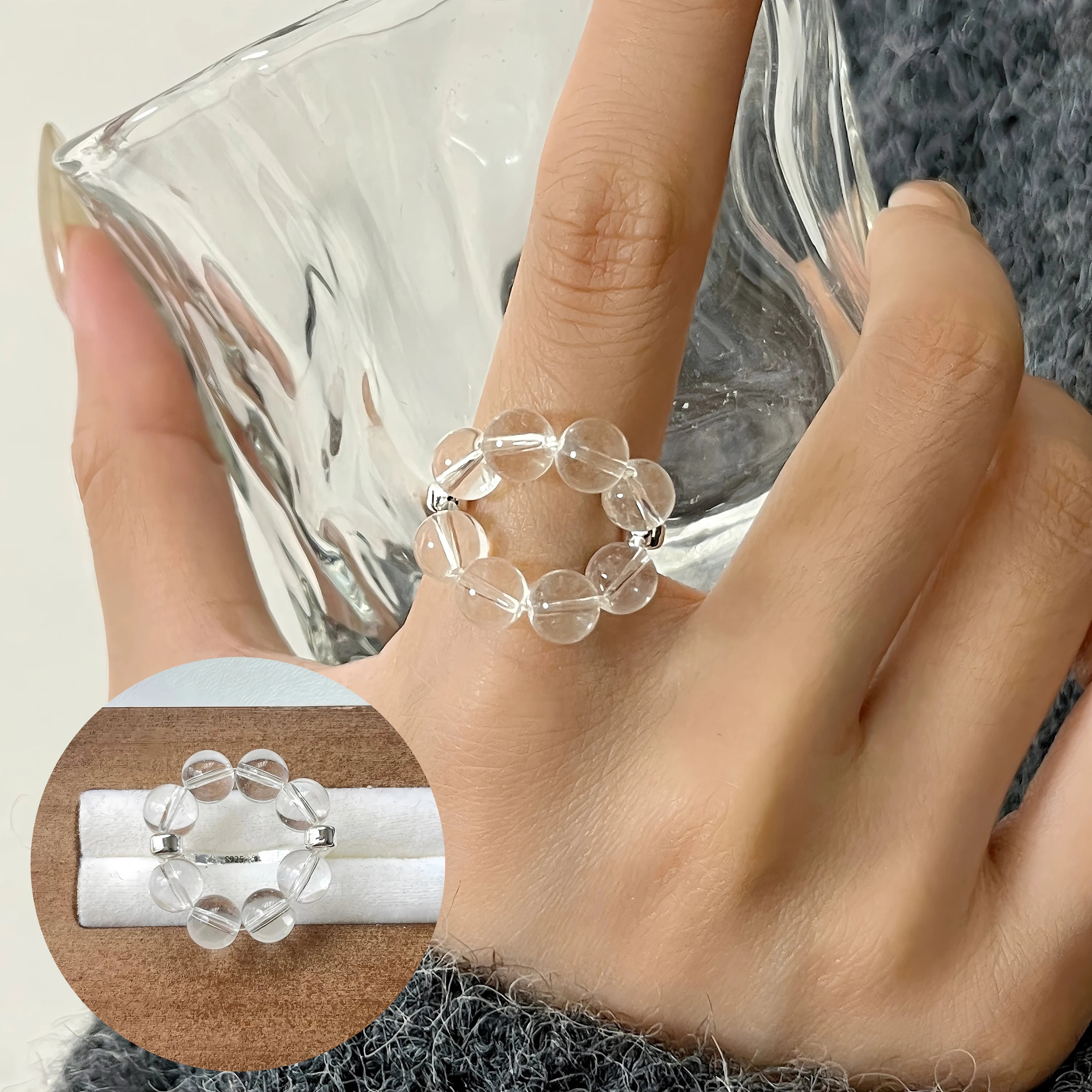 PANJBJ 925 Sterling Silver Geometry Crystal Ring For Women Ellipse Exaggerated Punk Water Drop Open Jewelry Gift Dropshipping