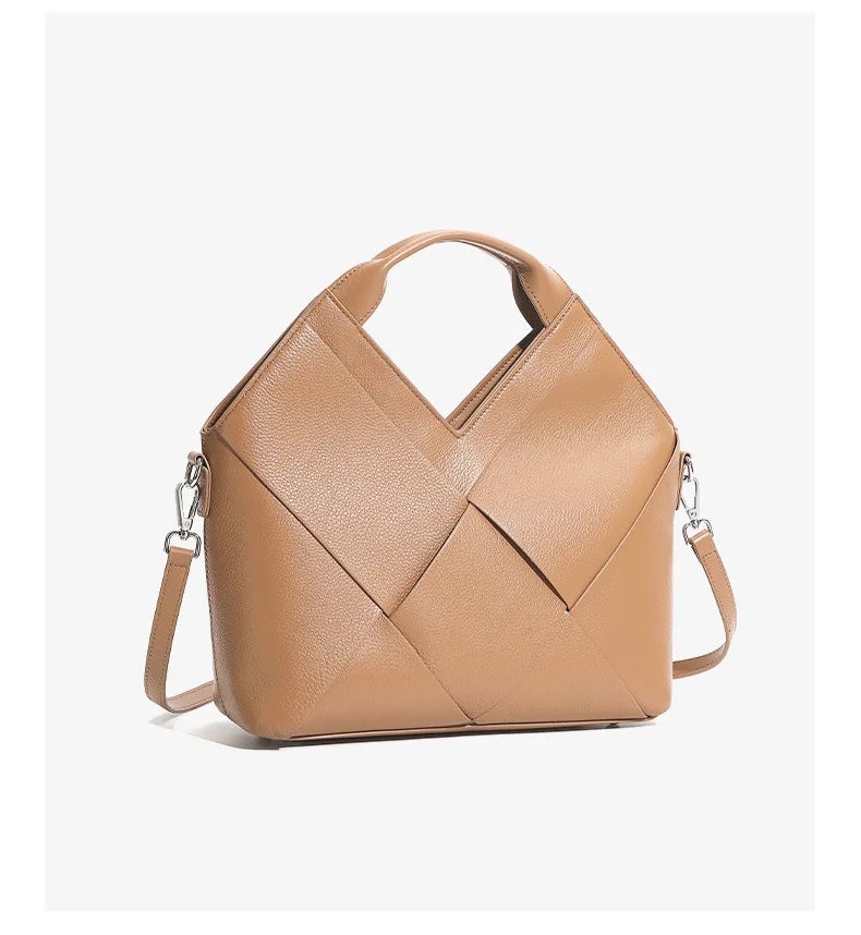 Genuine Leather Woven Tote Crossbody Bag