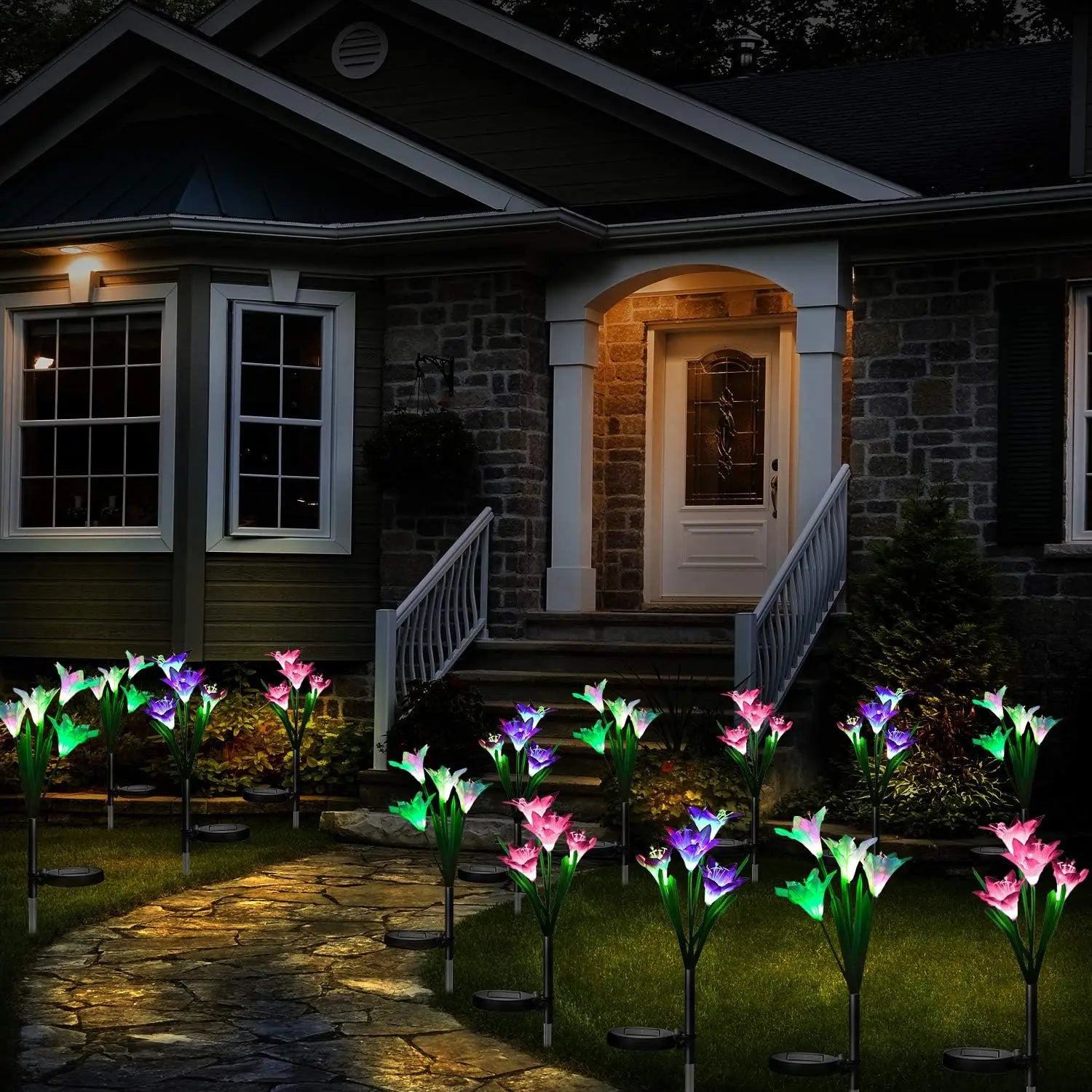 Lily Flower Solar Outdoor Light Ip65 Waterproof Solar Powered for Garden Pathway Landscape Lights Courtyard Yard Decoration