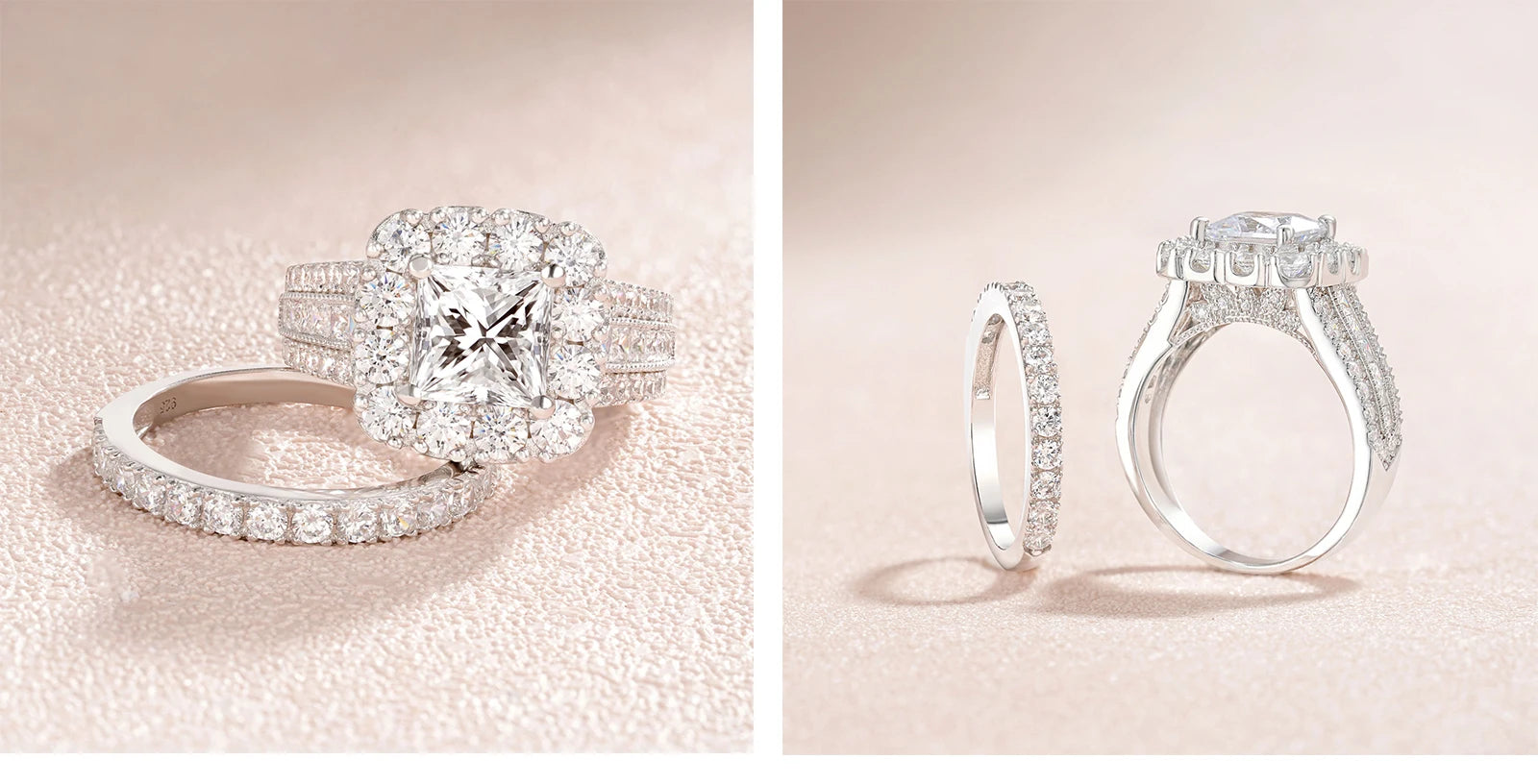 Newshe Original 925 Silver Moissanite Rings GRA Certified D Color VVS1 Diamond Wedding Ring Set for Women Luxury Jewelry