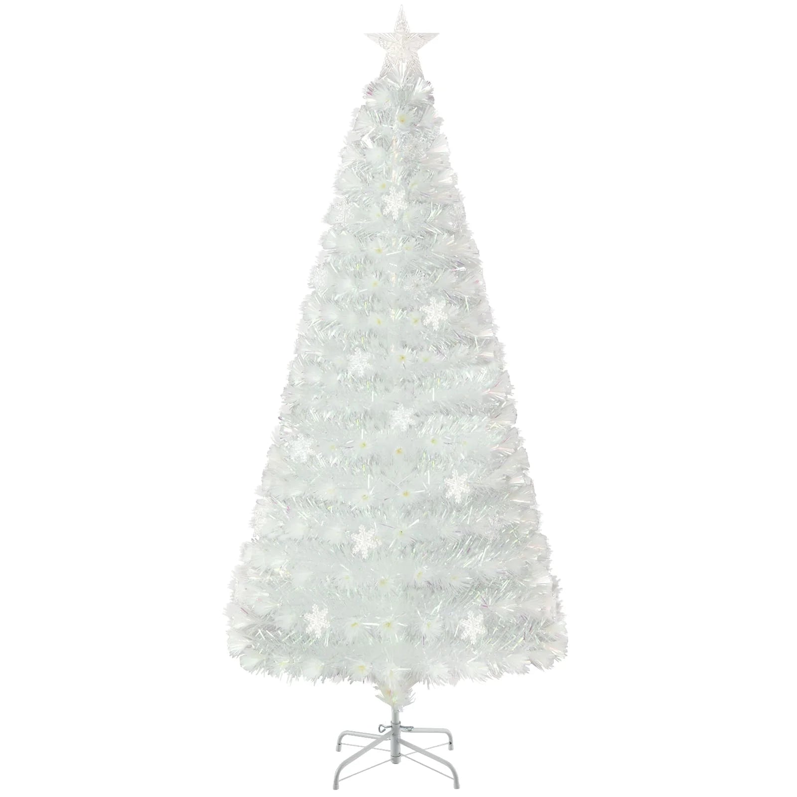GOFLAME 180 cm Artificial Fiber Optic Christmas Tree, White Pre-lit Xmas Tree with 230 Branch Tips, Iridescent Leaves