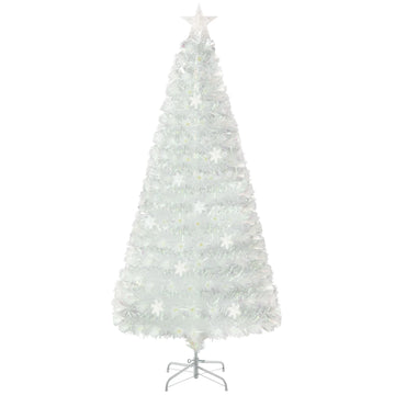 GOFLAME 180 cm Artificial Fiber Optic Christmas Tree, White Pre-lit Xmas Tree with 230 Branch Tips, Iridescent Leaves
