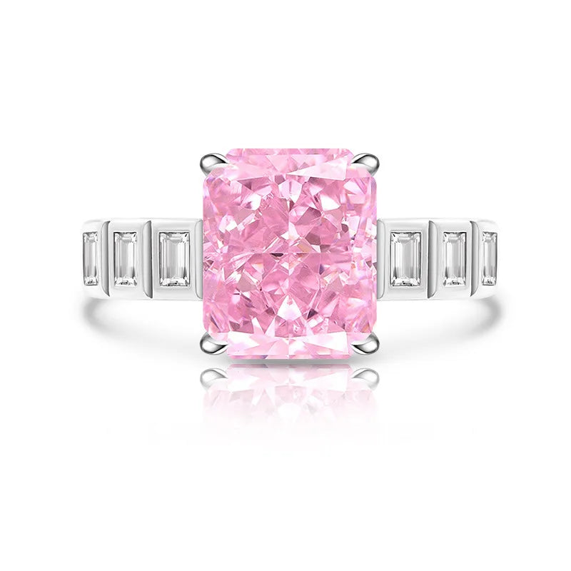 925 Sterling Silver Square Ice Flower Cut Ring Inlaid with High Carbon Diamonds Light Luxury Versatile Women's Ring