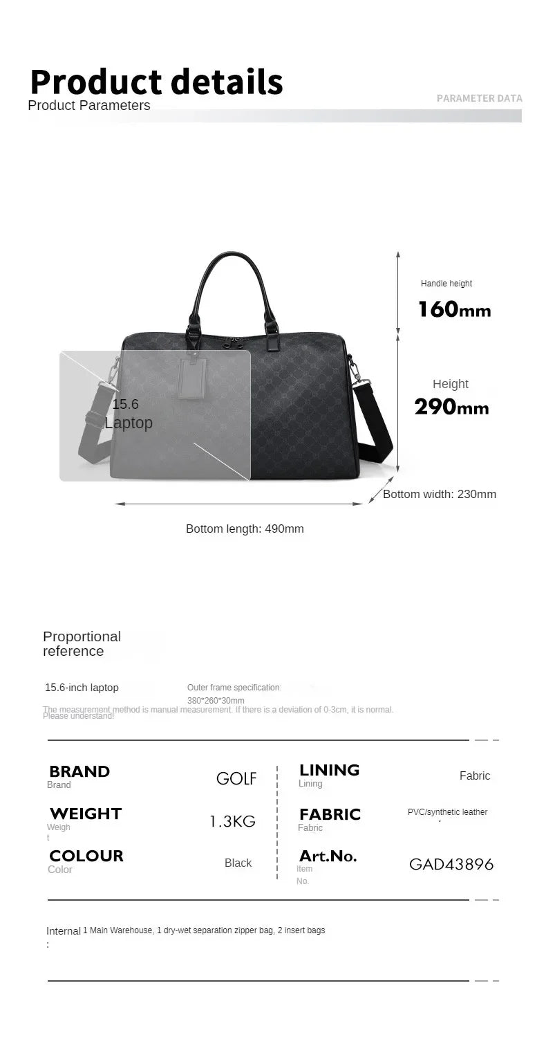 Men Business Travel Luggage Bag Leather Travel Duffle Large Capacity Hand Luggage Bag Short Trip Shoulder Bags Luxury Handbag