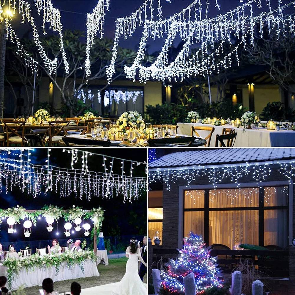 Solar Icicle Lights Wedding Decoration Fairy Lights String 8 Modes Outdoor Eaves Decoration For Christmas Party Garden Lighting
