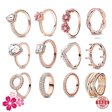 Hot selling 925 sterling silver rose gold ring high-quality luxury sparkling crystal ring women's jewelry exquisite holiday gift