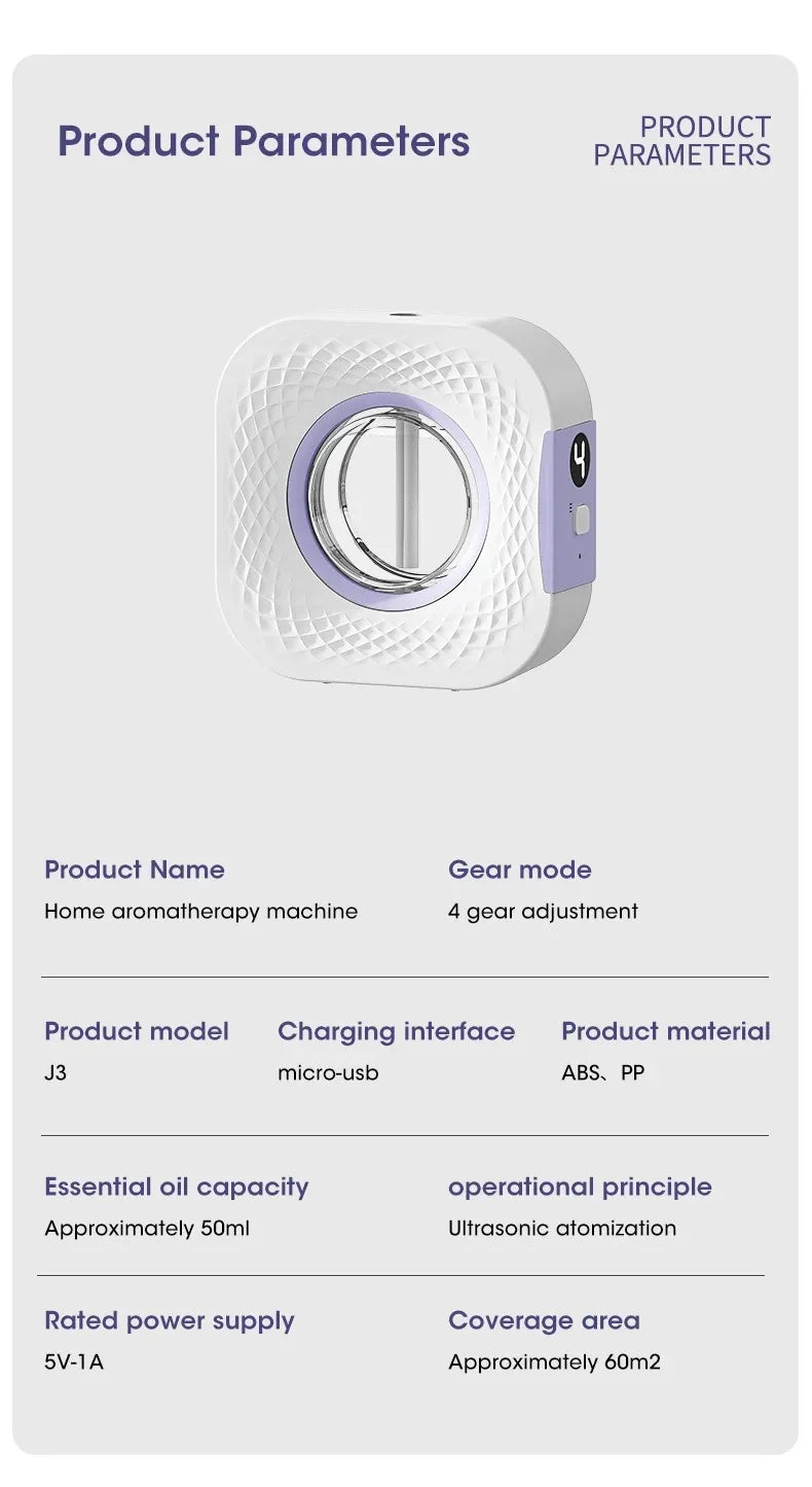 Smart Aroma Diffuser Air Purifier Digital Display 4 Gears USB Charging Wall Mount Tabletop Plant Essential Oils for Living Room