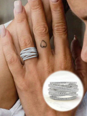 925 Sterling Silver Classic Vintage Line Wrap Zircon Ring For Women Daily Outfits Party Luxury Fashion High Quality Fine Jewelry