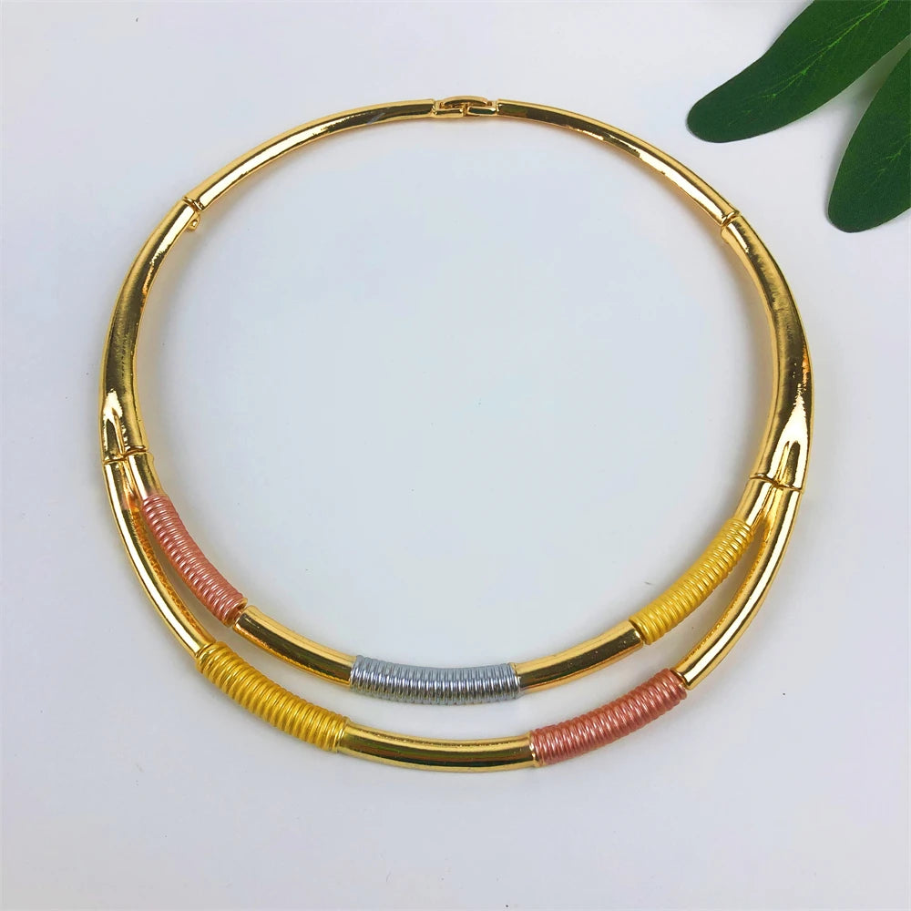 ESALE Dubai Style Gold Color Earring Sets Necklace Earring Bracelet Rings Sets For Women To Wear As A Banquet Gift