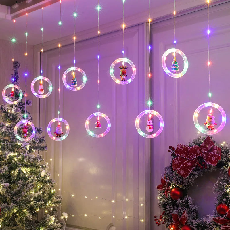 Christmas Lights String Star Santa Claus Curtain Light USB Plug Holiday Party Garland Lamp For Home Bedroom Window Decoration