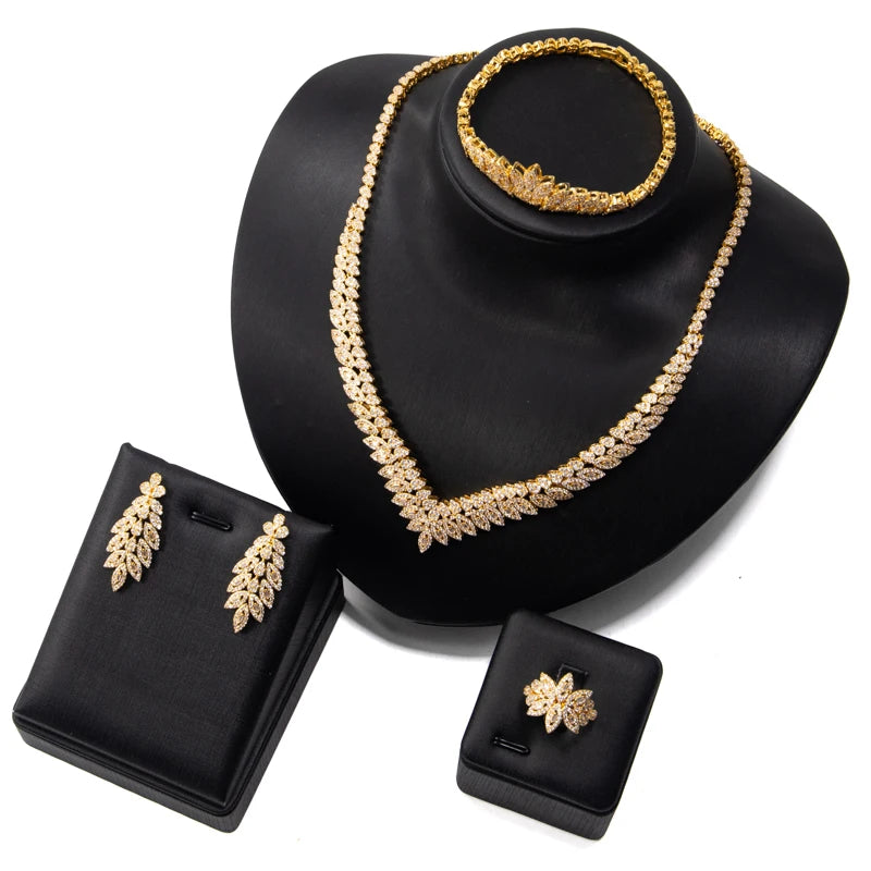 2024 Hot selling 4-piece Bride Wedding Jewelry Set with Cubic Zirconia Dubai Luxury Jewelry Set