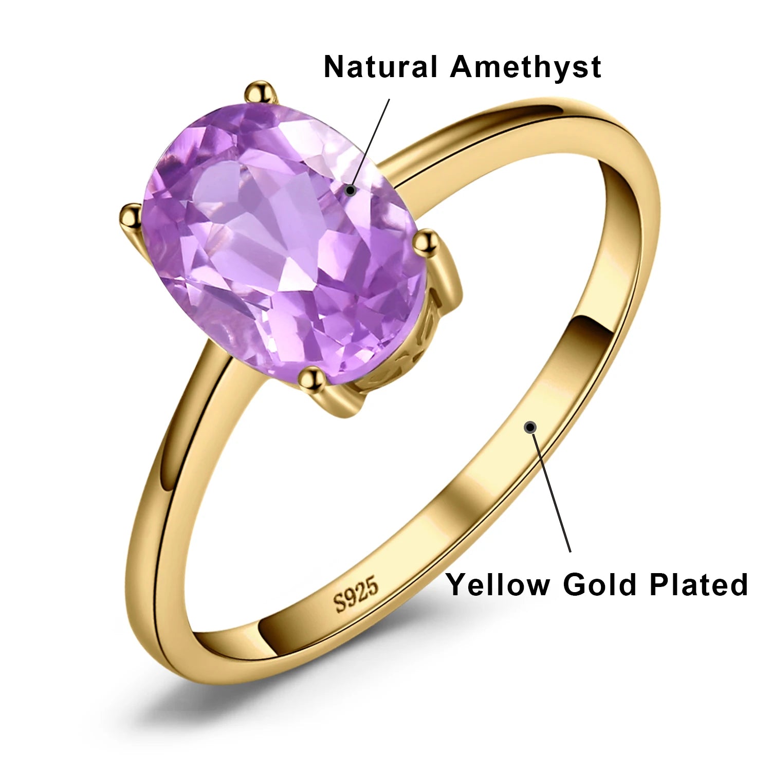 JewelryPalace Rose Gold Yellow Gold Plated Oval Natural Amethyst Citrine Garnet Topaz Peridot 925 Sterling Silver Ring for Women