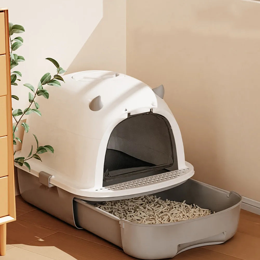 Enclosed Cat Litter Box with Drawer and Scoop