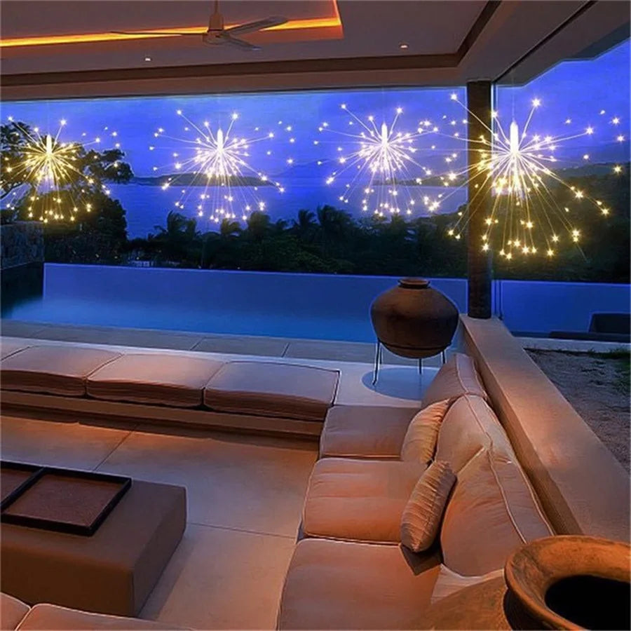 Christmas 200LEDs Firework Lights Hanging Starburst Garland Fairy String Lights Outdoor for Home Garden Courtyard Decor