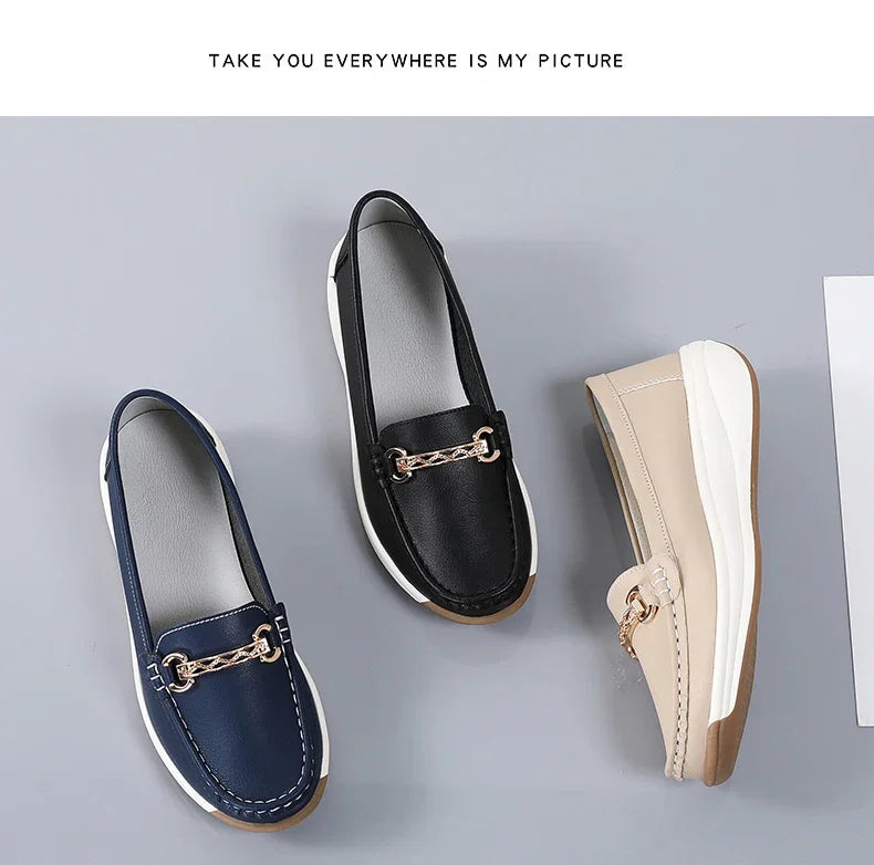 Women’s Leather Platform Loafers – Slip-On Casual Flats