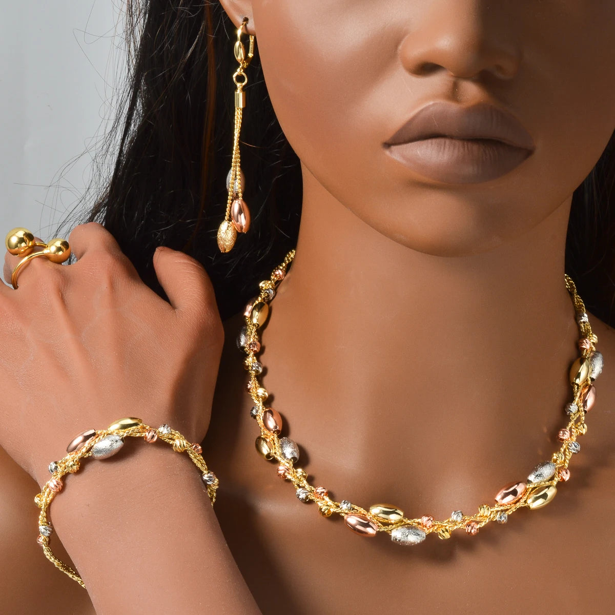 Pearl Pendant 4pcs Jewelry Set Colorful Beads Necklace Bracelet Earrings Ring Bridal Wedding Set Luxury Jewelry Accessories